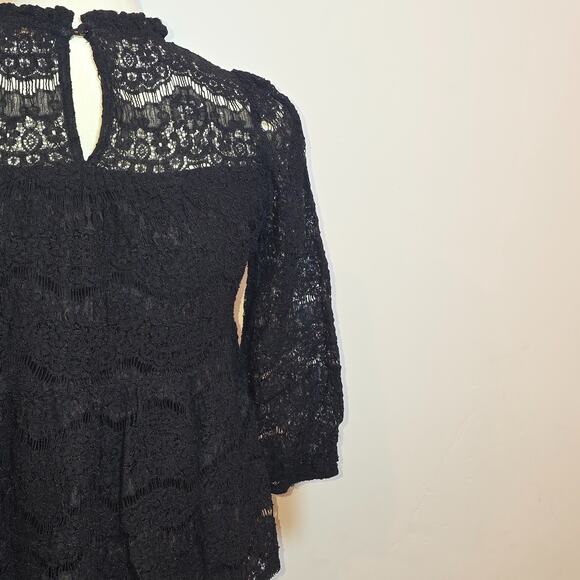 Monteau Womens Black Lace Mock Neck Swing Top Size M Dark Romantic Victorian - Picture 5 of 7
